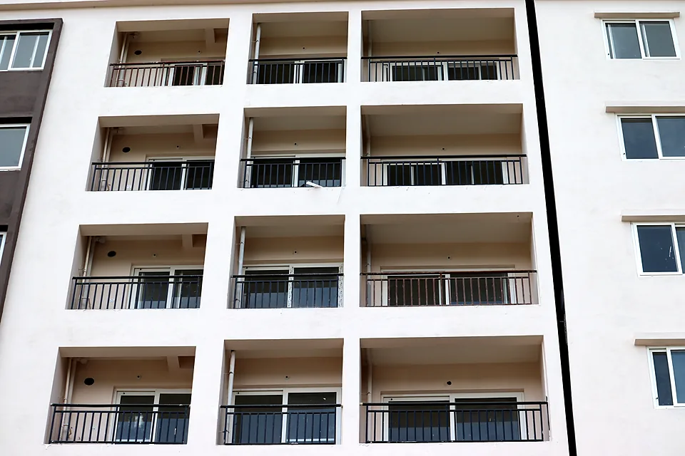 Apartment block with EUMAX uPVC windows across every balcony
