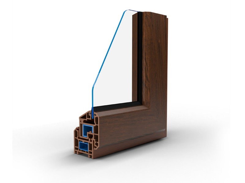 Eumax uPVC window profile in Dark Oak laminated finish