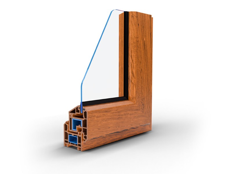 Eumax uPVC window profile in Golden Oak laminated finish